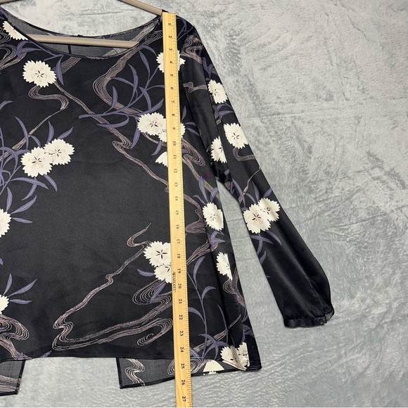 Club Monaco Briley Open-Back Black 100% Silk Floral Print Long Sleeve Blouse #44 - Picture 15 of 16